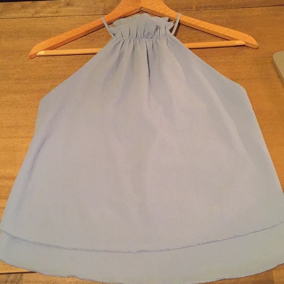 Tyche Tops - light blue Tank- ruffle collar, back keyhole